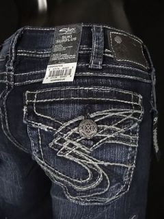 Womens SILVER Jeans Flap Pocket Stitched SUKI Surplus Dark Wash Curvy 