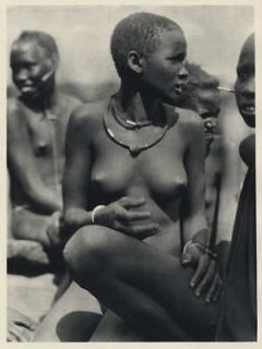 Bare Breasted Nuer Woman w/ Necklace Africa Authentic 1930 