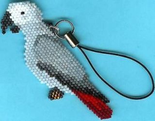 Beaded African Grey Parrot Cell Phone Charm