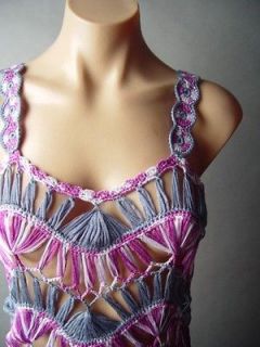 Retro 70s Crochet Loose Knit Bohemian Beach Boho Cover Up Dress fp 