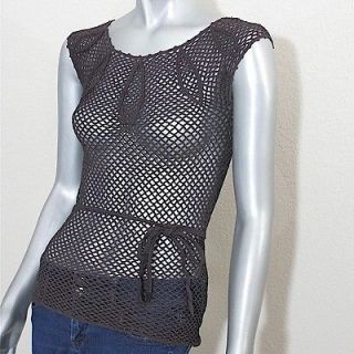 Forever 21 Dark Brown Sheer Mesh Net Cover Up Top Shirt Tank Belted 