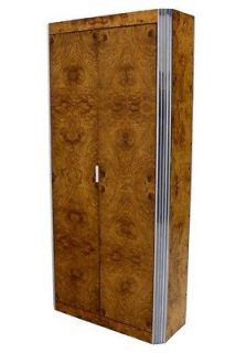   Modern Burl Wood Crome Chifferobe Armoire Cabinet Wardrobe Baughman
