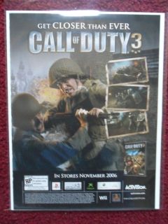   Print Ad Video Game ~ CALL of DUTY 3 Military War Get Closer than Ever
