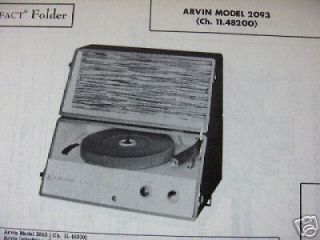 ARVIN 86P48 & 86P58 PHONOGRAPH PHOTOFACT,1966