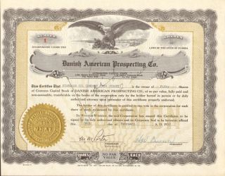 Danish American Prospecting Standard Oil Florida cmn stock certificate 