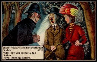 Early 1913 Ascher McGill Romance Comic postcard Police Constable hold 