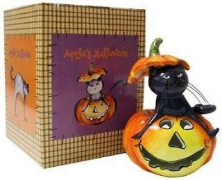 Halloween Ceramic Cat in Pumpkin Jack o Lantern Figure ~ NIB