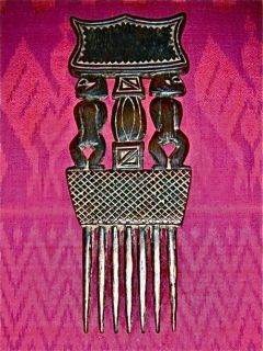 African tribal comb ethnographic art, decor collectible carved wood 