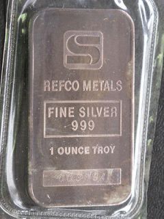 Simmons/Refco Metals .999 Silver Art Bar 1 Troy Ounce C0374