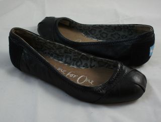 TOMS Camila Flat Shoes WOMEN Leather Black SZ 5 6 7 8 9 10 11 12