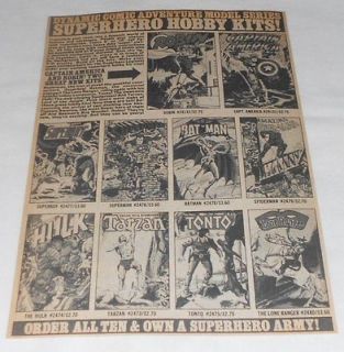 1975 Aurora ad page ~ SUPERHERO HOBBY KITS