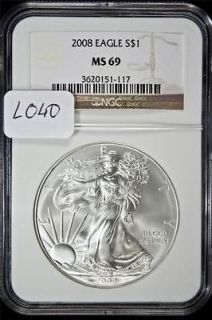2008 American Eagle Silver 1 $ Dollar 1 oz. NGC MS 69 UNC High Grade 