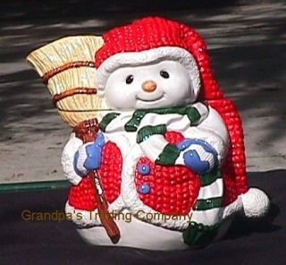 Plump Grinning Baby Face Snowman Cookie Jar Vigor 3250 Red Knit Cap 