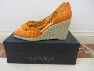 VIA SPIGA KORBIN 7.5M Mango Crochet Wedge Suede detail New in BOX