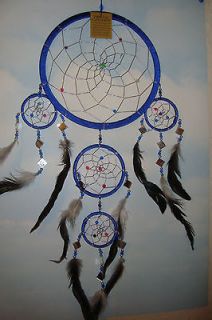 Large HandmadeTriple Dreamcatcher Blue & Silver with mirrors~uk seller