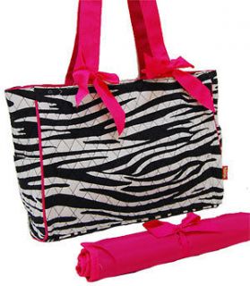 Pink Zebra Quilted Diaper Bag With Changing Pad Baby Bag Tote Bag