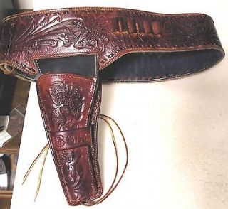 Custom Made Hand Tooled Western Cowboy Gun Belt and Holster Rig