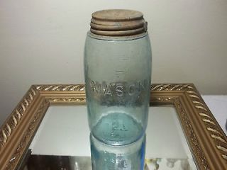   MASON JAR w/ Cap KEYSTONE Jar Cornflower Blue Whittled Hand Ground Lip