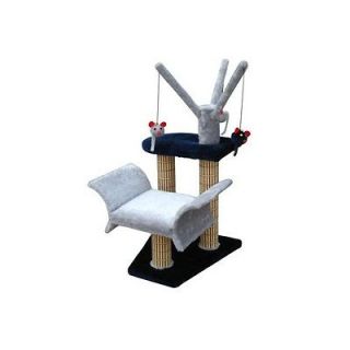   16 Lounger with Tree and Bamboo Post Cat Tree in Navy/Gray CATF8