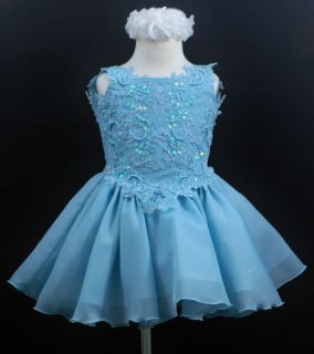 Baby toddler Girl National Glitz Short Blue Pageant Dress Sequin Sz1 2 