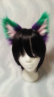 Purple and Green and pink two tone cosplay cat or fox ears cute anime 