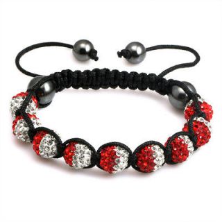 New White Red Gradient Shamballa bracelets Brilliant Crystal 10 MM*9 