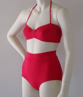 Red Retro Bandeau and High Waist Banded Bottom Bikini S.M.L.XL