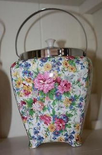 Antique biscuit barrel / jar EPNS silver plate painted ROSES auth