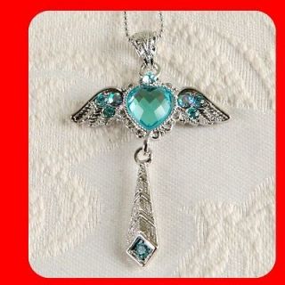 Sky Blue Angel Crystals White Gold Plated Beautiful Fashion pendant 