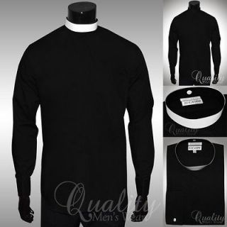 Lucasini Black Clergy Shirt Full Collar 17.5 36/37 White Band French 