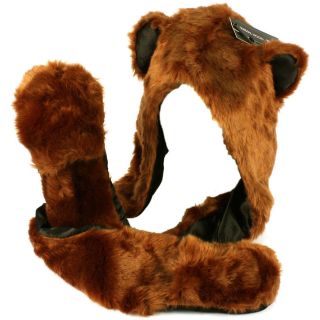   Faux Fake Animal Fur Scarf Trapper Hat w Paw Gloves Mittens Bear