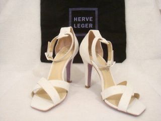 NEW* HERVE LEGER Off White Beatrice Ostrich Embossed Leather Shoes 7 