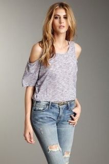 EVIL TWIN SIMEASE TWINS OPEN SHOULDER CROPPED BLUE HEATHER TEE $70