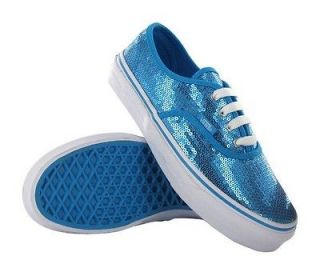 New VANS Authentic SEQUIN Shoe Big Kids Sz 3 HAWAIIAN OCEAN BLUE 