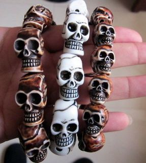 Tibet 3PCS Mans Cool Skull Beads Yak Bone Biker Bracelet #06