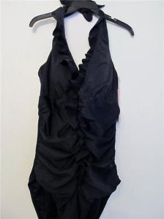NWT Spanx Black Ruffle Halter Bathing Suit 1353 6 8 12 14 $188 Ret $72 