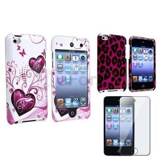 Pink Hearts+Leopard Case Skin Cover+Guard For Apple iPod touch 4 4G 