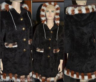 Vtg Brown Fur Hood HiPPiE Eskimo Princess Dress Coat Womens BoHo Parka 