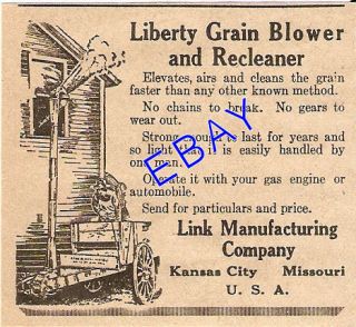 1919 LINK LIBERTY GRAIN BLOWER AD ELEVATOR KANSAS CITY