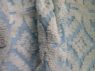 Vintage Chenille Bedspread Fabric blue/white for VTG craft quilt 