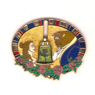 Beauty & the Beast SLIDING ROSE Stained Glass Pin Japan