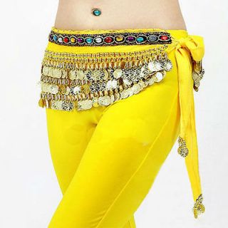 New Belly Dance Costume Hip Scarf waist chain Belt Velvet Yellow with 