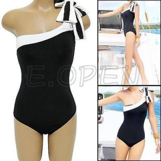 Sexy Black Elastic Stretch One Shoulder Monokini Swimwear Swimsuit 