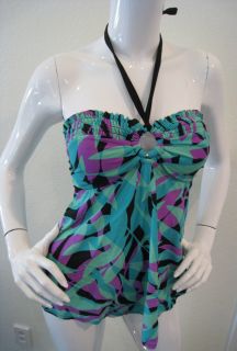 Liz Lange Maternity Swimsuit Tankini Top Turquoise Purple Ruffle S XXL 