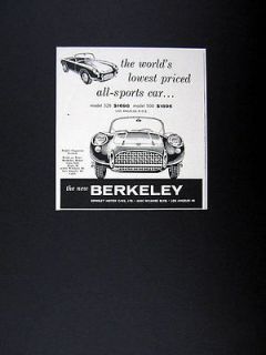 Berkeley Motor Cars Sports Car Convertible 1958 print Ad advertisement