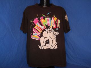 vintage 90S THE FLINTSTONES FRED WILMA BLACK NEON ALL OVER FUNNY t 