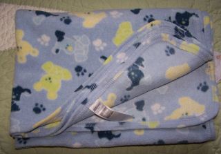 St. Bernard Blue w/Green Puppy Dogs & Paw Prints Fleece Baby Boy 