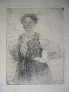 Unknown Unidentified German Woman Figure 1914/ Vintage Etching