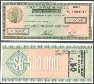 BOLIVIA  50 Centavos on 500.000 Pesos B. 1987  P 198