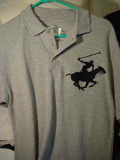 New Beverly Hills Polo Club gray polo shirt/polo player on horse size 